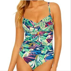 Bleu Rod Beattie It's A Jungle Out There women's floral one piece swimsuit sz 10